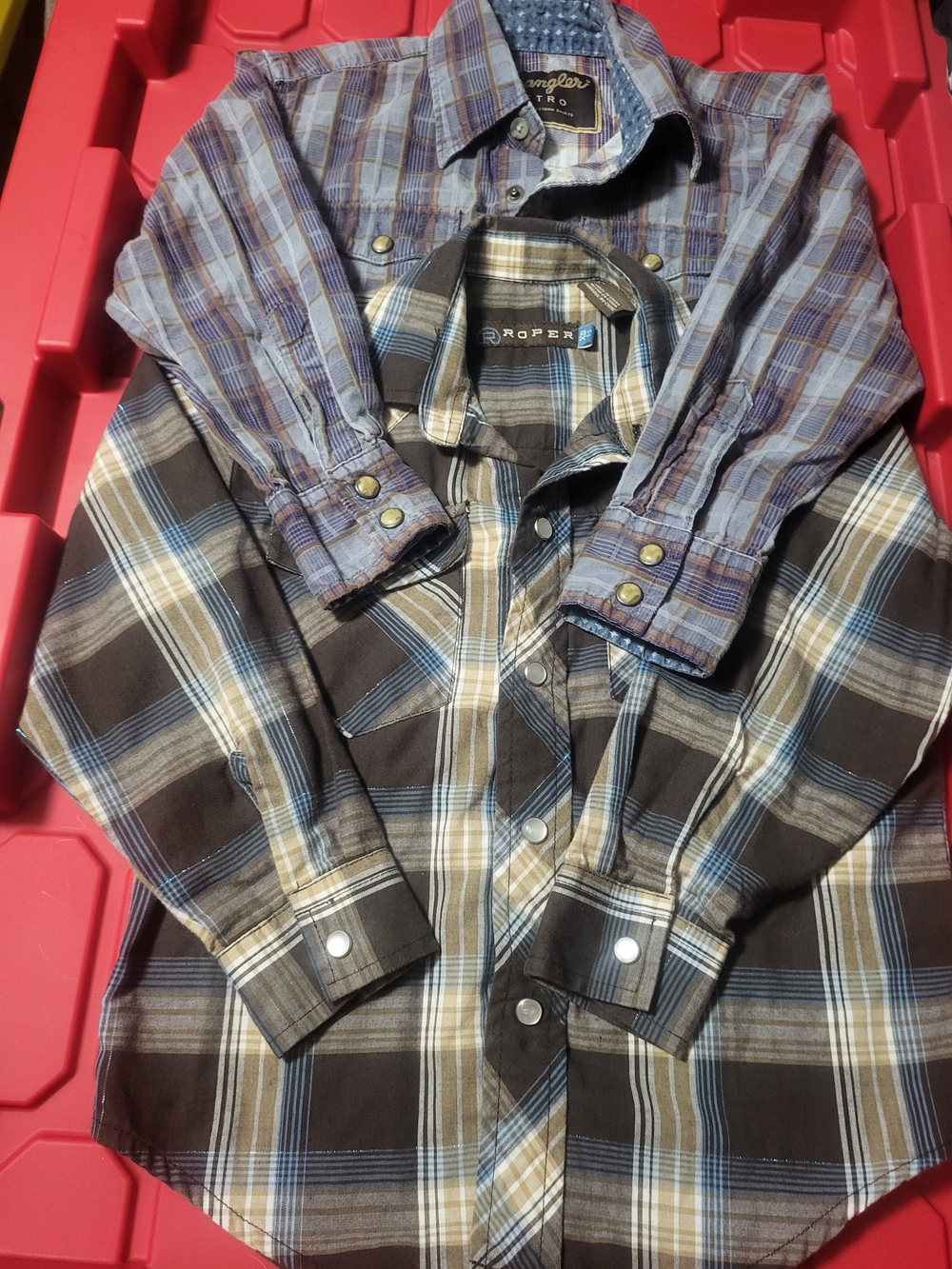 Roper & Wrangler Retro Boys XS 4/5 Pearl Snap Western Shirt Lot of 2 Plaid